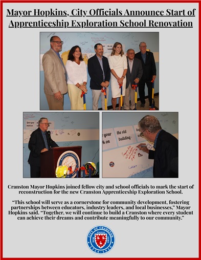 Mayor Hopkins, City Officials Announce Start of  Apprenticeship Exploration School Renovation